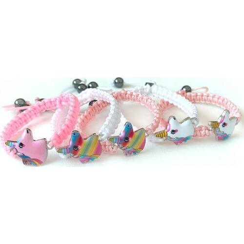 Cute Lovely Pink Unicorn Charm Bracelets Bangles For Women Handmade Adjustable Rope Bracelet Wristband Fashion Children Jewelry