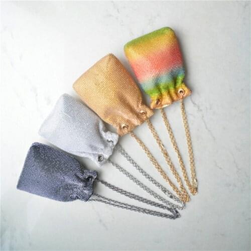 Mini rhinestone bucket bag portable drawstring dinner bag female messenger party diamond chain lucky bag Coin Purse