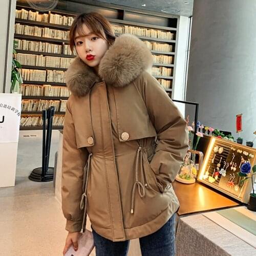 Fashion Adjustable Waist Fur Collar Big hair collar Down Parkas jacket women 2020 new Korean version Loose cotton Jacket 861A