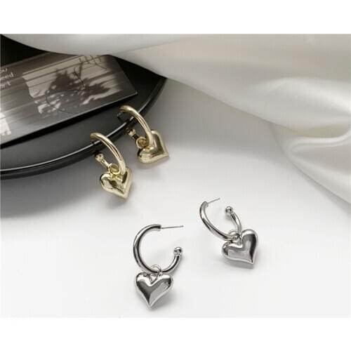 Trendy Metal Heart Drop Earrings For Woman Korean Statement Minimalist Circle Summer Earring Femme Fashion Jewelry Gift 2020 New