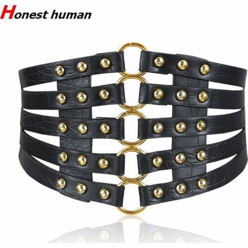 Fashion women Wide Waist Belt hollow rivet Elastic cummerbund long skirt waistbands for female slim body Decoration belt