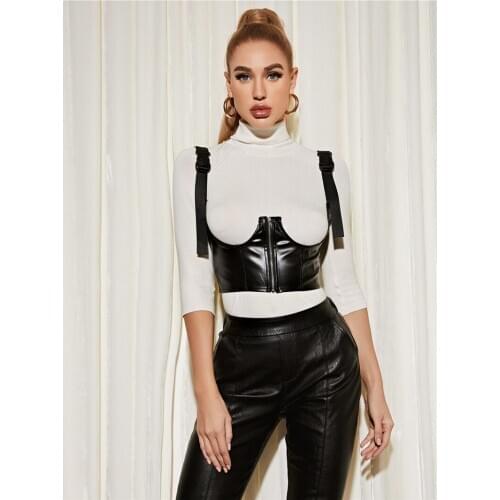 Women Adjustable Shoulder Waistband Back Posture Corrector Chest Brace Support Belt Brace Support Zipper PU Leather