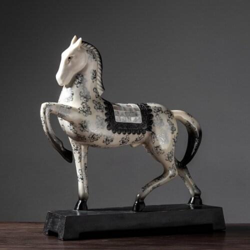 Printed Horse Crafts Statues Vintage Desktop Artwork Ornaments Resin Animal Sculptures Modern Home Living Room Decor GQ