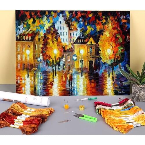 Romantic Amsterdam Printed Canvas 11CT Cross Stitch DIY Embroidery Set DMC Threads Painting Knitting Craft Handicraft Gift