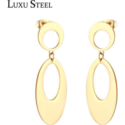 LUXUSTEEL Hollow Out oval Drop Earring Stainless Steel Gold Color Earing Fashion Jewelry Brinco Geometry Jewelry Wholesale