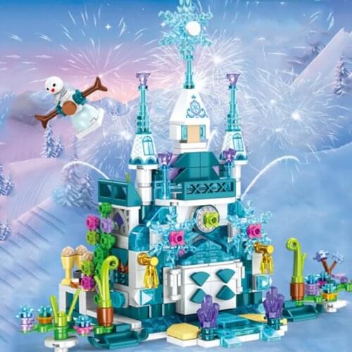 Ice Snow Castle Winter Friends Village House Snowman Building Blocks Constructor Model Christmas Birthday Toys For Girls