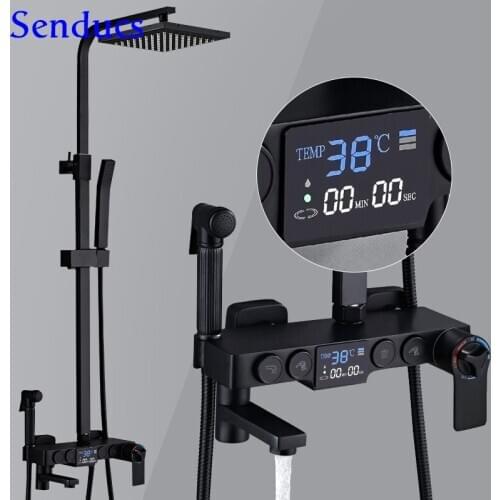 Thermostatic Shower Set Black Bronze Bathroom Shower Faucets 38 Temperature Bath Shower System Luxury Bathtub Shower Set