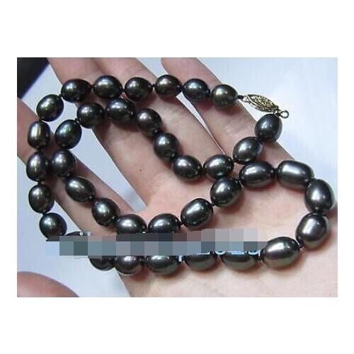Excellent luster baroque 18" 9-10 MM SOUTH SEA BLACK PEARL NECKLACE 14K CLASP
