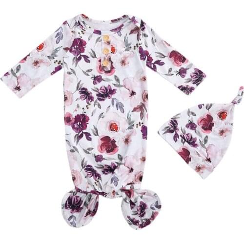 Spring Autumn Baby Sleeping Bag + Hat, Floral Print Full Body Classic Round Neck Long Sleeve Rural Style Clothing