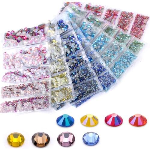 High Quality 1200Pcs/lot Hotfix Rhinestone SS6 SS10 SS16 SS20 SS30 Mix Size Iron on Crystals Glass Stones for clothes DIY