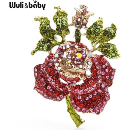 Wuli&baby Big Rhinestone Rose Brooches Women Unisex 4-color Flower Party Casual Brooch Pins Gifts