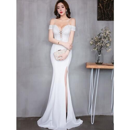 2020 XUCTHHC New Off-the-shoulder Elegant Slit Side Open Prom Formal Party dress Spaghetti Straps vestido de festa Elegant robe