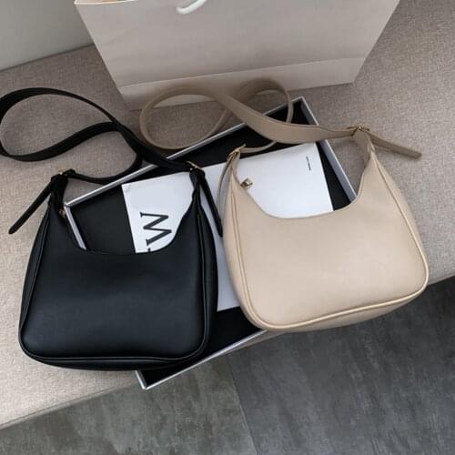 Women Casual Simple Solid Color Crossbody Handbags Fashion Crescent Vintage PU Leather Ladies Daily Shoulder Messenger Bags