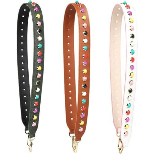 Women PU Wide Colorful Rivet Shoulder Bag Strap Long Narrow Leather Crossbody Bag Handle Belt Serpentine Bag Part Accessory