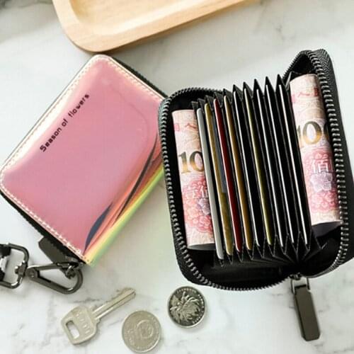 Women Short Wallet Clutch Laser Wallet Fashion Zipper Wallets Coins Bag Money Carteira Small Variable Color Cards Holder Purse
