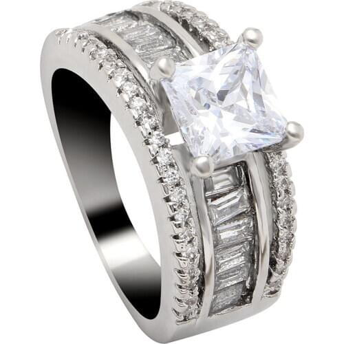 White Gold Ring Finger Ring for Women Wedding Engagement Jewelry Square Stone Crystal Top AAA Quality Zircon Paved Drop Shipping