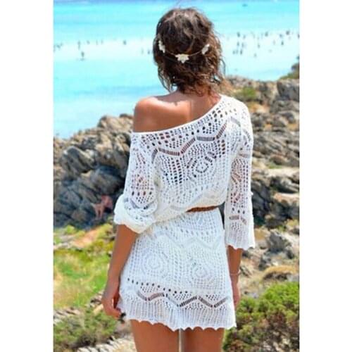Women Lace Crochet Bikini Cover Up Swimwear Bathing Suit Summer Swimwear Mini Dress Loose Casual Fashion Ladies Costume New