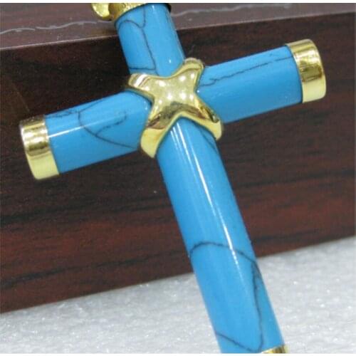 Womens fashion gold plated Turquoise Cross Pendant Necklace