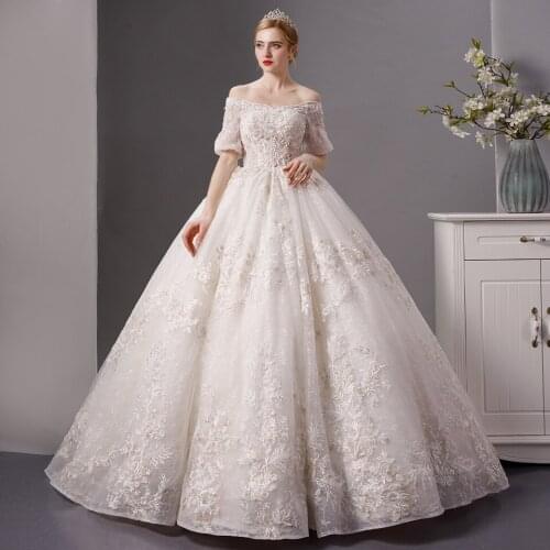 7013 wedding dress 2020 vestido de festa de casamento bridal dress short sleeve vestidos formales applique lace cheap ball gown