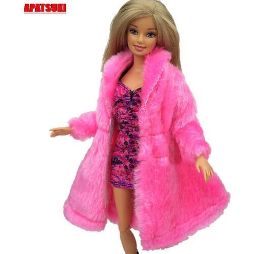 Winter Warm Wear Pink Fur Coat Clothes For Barbie Doll Accessories Kid Playhouse Toy Outfits Clothes for 1/6 BJD Doll House Gift