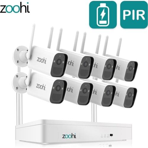 Zoohi 3MP PIR Smart Humanoid Detection Camera Set Wireless Battery Camera Security Surveillance Camera System Wifi CCTV NVR Kit