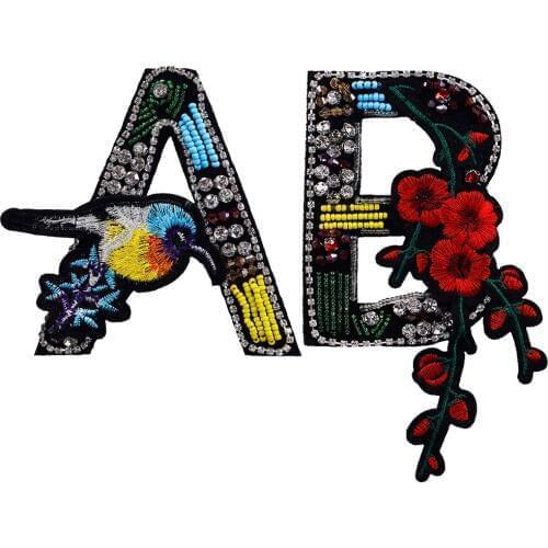 10set Beaded Rhinestones Letter AB Fabric Patches Sew on Strass Crystal Applique Badges Garment Bags Decorated Craft TH696