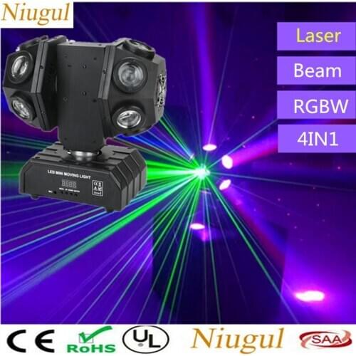 12X10W Double Head RGBW 4in1 LED Beam Light With RG Laser /DMX512 Two Wheels Football Stage Lights /Professional DJ Rotate Laser