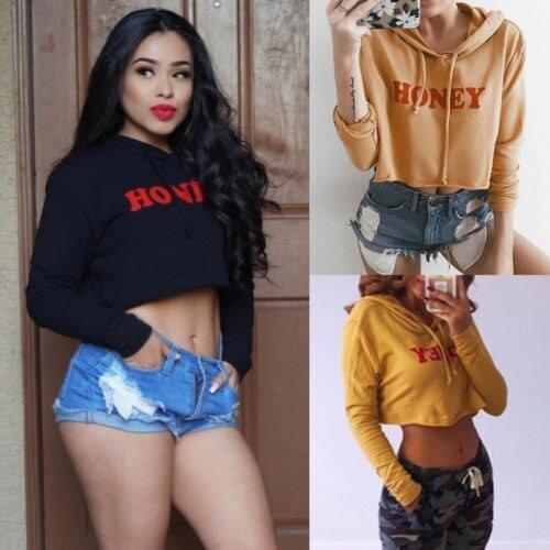 2018 Women Autumn Winter Hoodie Ladies Casual Hooded Sweatshirt Long Sleeve Jumper Letter Print Pullover Solid Crop Tops