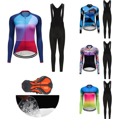 2021 Women Quick-dry Cycling Clothing Long Sleeve Female Road Bike Jersey Set BIB Trousers MTB Bicycle Clothes Dress Suit Outfit