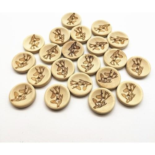 50pcs 20mm Natural Robins Birds Laser Round Wood Buttons Scrapbook Decorative Button Crafts Sewing Accessories