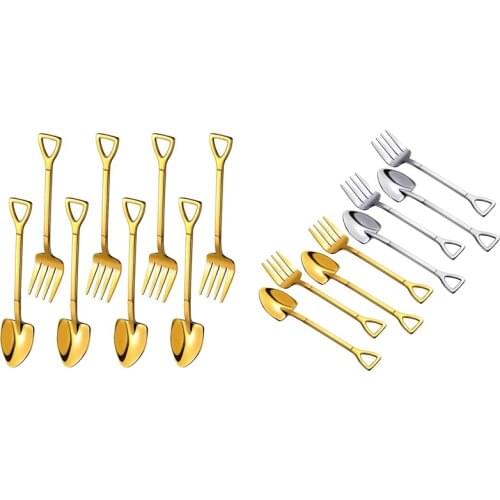 8 Pieces Shovel Spoon Fork Shovel Coffee Handle Dessert Shape Fork