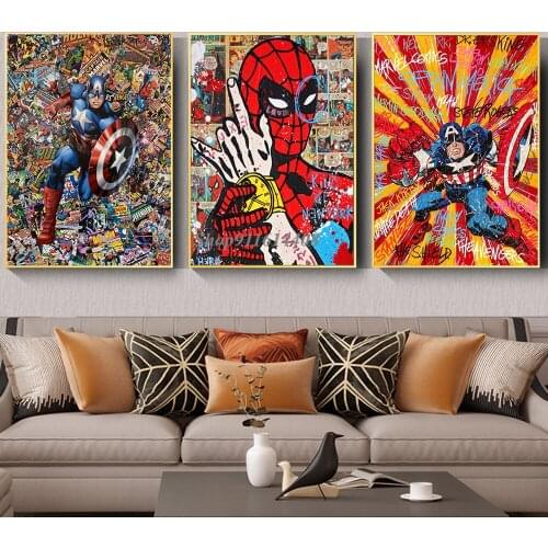 Anime Spiderman Prints Captain America Canvas Paintings Wall Art Pictures Canvas Art Decor on The Room Wal Marvel Movie Posters