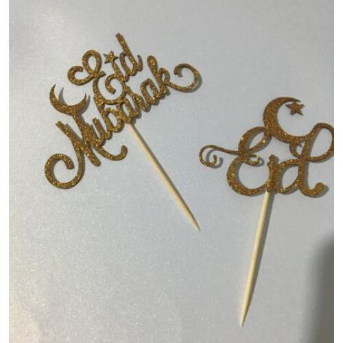 Glitter happy Eid Mubarak baby shower cupcake toppers wedding birthday party decoration doughnut food treat fruit picks