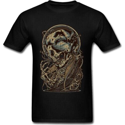 Black Design Short Sleeve Discount T Shirts For Men O-Neck 100% Cotton Tops Shirts Geek T-Shirt Curse Skull Rock Tshirts Custom