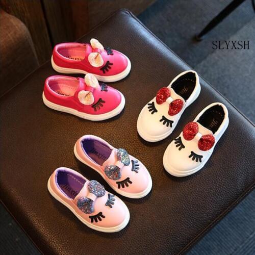 Sequins Bow Eyes Flats Bling Bow Kids Shoes Footwear Baby Girls Autumn Fashion Waterproof Leather Sports Shoes Children Sneaker