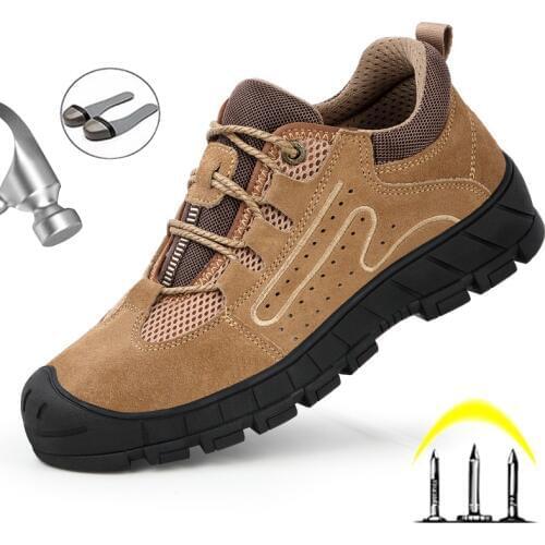 Breathable Safety Shoes Men Steel Toe Shoes Puncture Proof Work Safety Boots Men Work Shoes Wear-resistant Hiking Work Sneakers