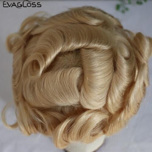 EVAGLOSS Mens Wig Brazilian Human Hair Toupee Mens Full PU Hair Prosthesis Male Wig Hair System for Mens Free shipping