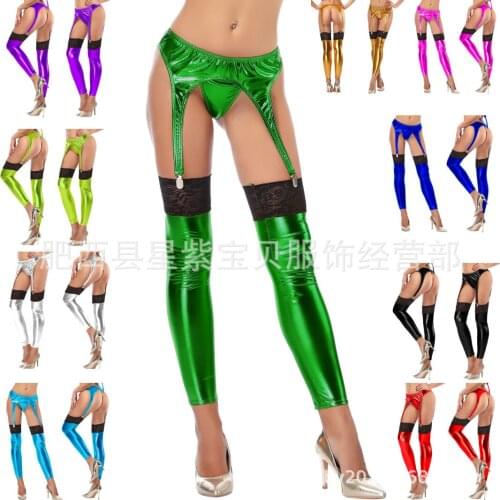 European and American wind sexy lingerie bronzing duckbill garters + thong three dresses 2109 + bottomless stockings