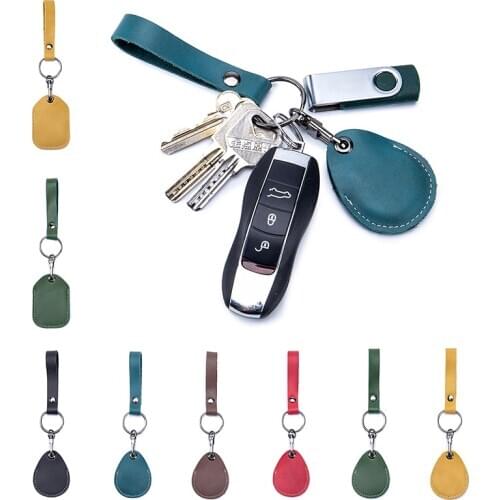 Retro Leather Access Card Holder Keychain Rectangular Water Drop Community Cards Protective Case Key Fob Fashion Keyring