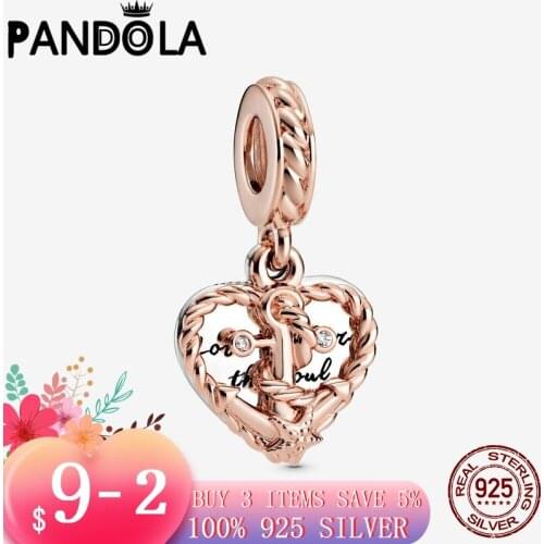 Summer 925 Sterling Silver Rope Heart & Love Anchor Dangle Charms Beads Fit Original Pandora Bracelet Necklace Jewelry