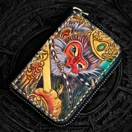 Mini Purse Mens Short Zipper The Monkey King Wallet Ladies Genuine Leather Card Holder Bag Coin Purses Female Wallets