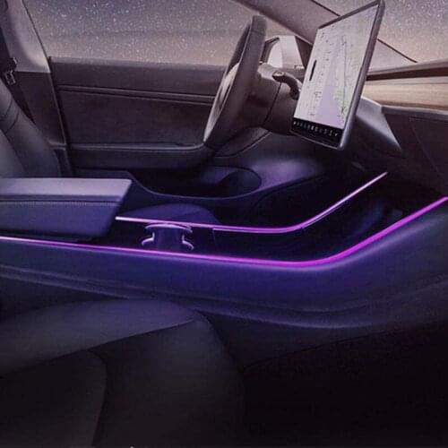 Neon Light Tubes and Door Exit Decal Set for Tesla Model 3, RGB Interior LED Strip Lights with App Controller