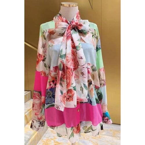 2021 New Original Design Pure Silk Luxury D Style Printing Thin Button Up Women Shirt