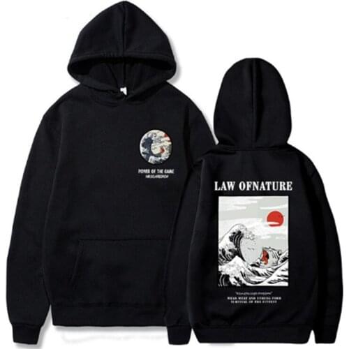 Newest Japanese Funny Cat Wave Printed Fleece Hoodies 2019 Winter Japan Style Hip Hop Casual Sweatshirts KODAK Streetwear