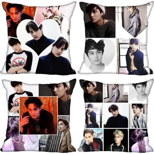 New Arrival EXO KAI Kpop Pillowcase Bedroom Home Decorative Gift Pillow Cover Square Zipper Pillow Cases Satin Fabric Soft