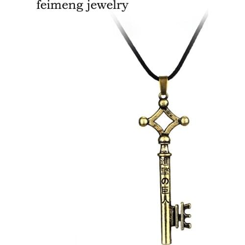 Wholesale Attack On Titan Necklace Eren Key Shingeki No Kyojin Pendant Fashion Vintage Retro Anime Jewelry For Men Cosplay