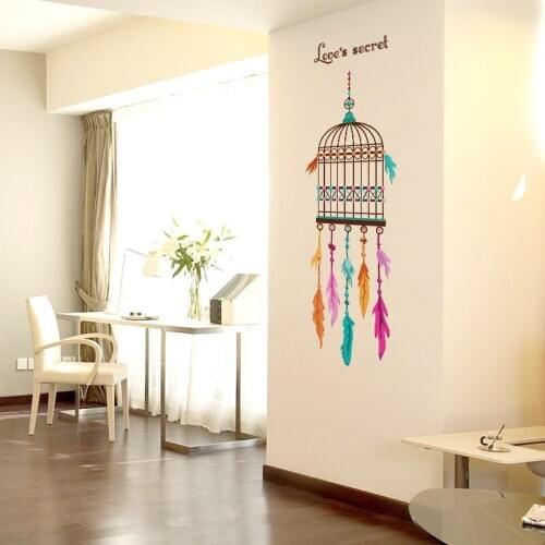Feather Birdcage wall stickers home decoration living room Bedroom wall decals mural art posters