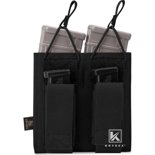 KRYDEX Double Open Top Magazine Pouch For Rifle & Pistol Tactical Airsoft 5.56.223 MOLLE / PALS Magazine Pouch Carrier Black