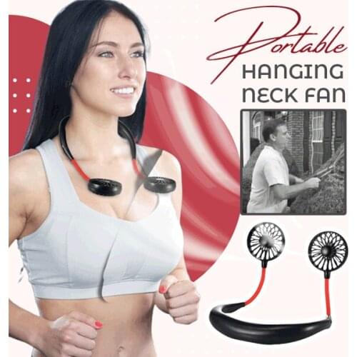 Hanging Neck Fan USB Rechargeable Cute Shapes Portable Wearable Neckband Electric Dual Neck Flexible For Travel Office Mini Fan