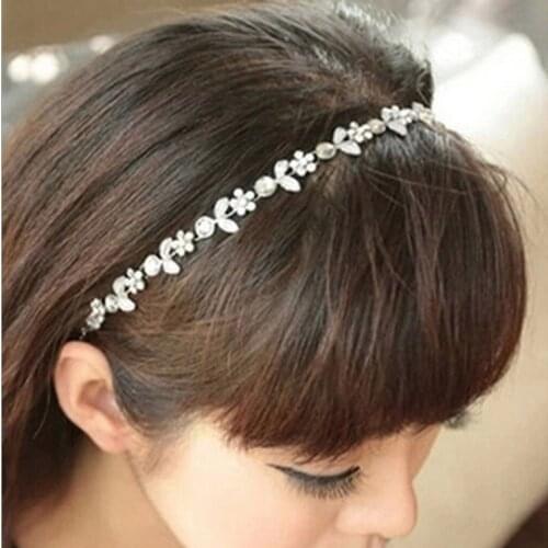 Korean Luxury Crystal Flower Elastic Headbands Fashion Bridal Hair Accessories Wedding Jewelry Women Sweet Metal Hairbands 2020